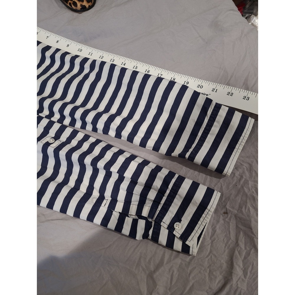 Talbots Coastal Parisian Navy white Stripe Cotton button front Top Women SZ 8 - Picture 9 of 11